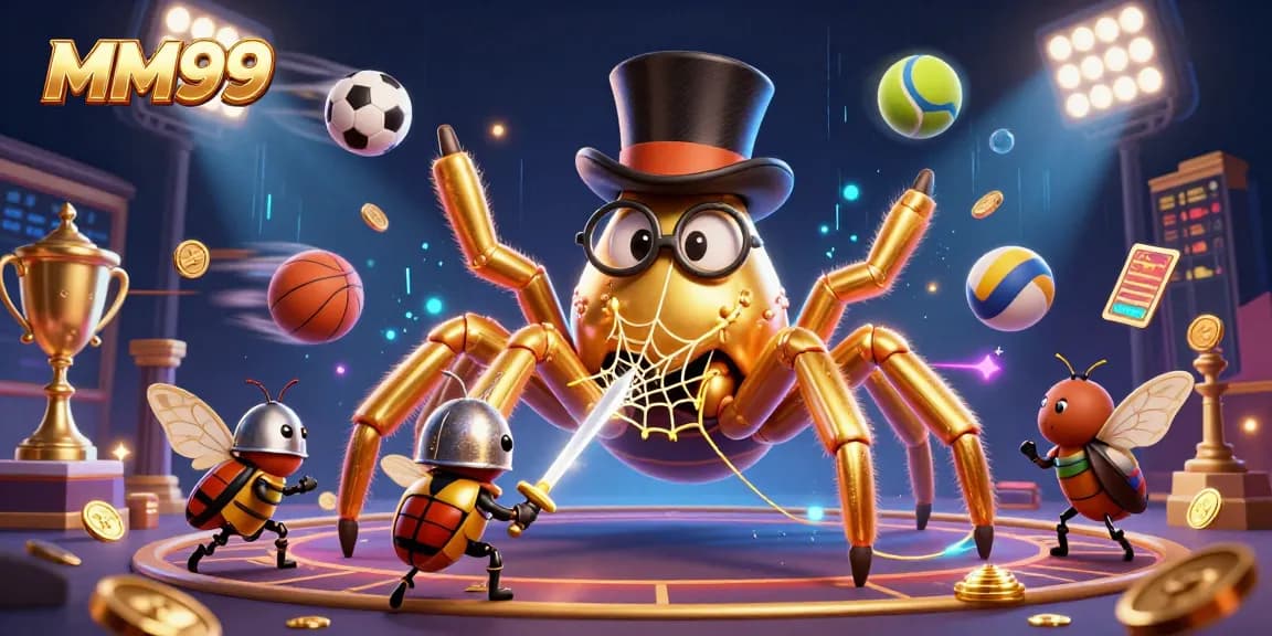 Experience thrilling gameplay with MM99's vibrant casino scene featuring a golden tarantula and beetle knight.