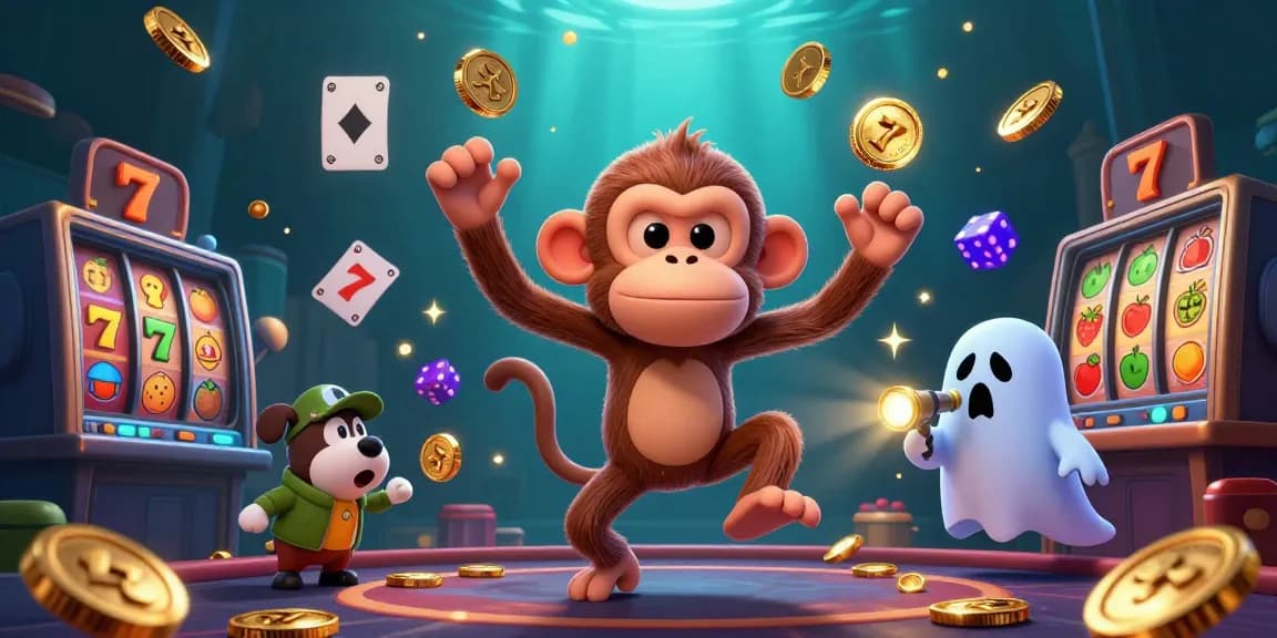 Le casino en ligne retrait instantané avec un singe poltergeist jonglant et un chiot spectro-chasseur fascinant.