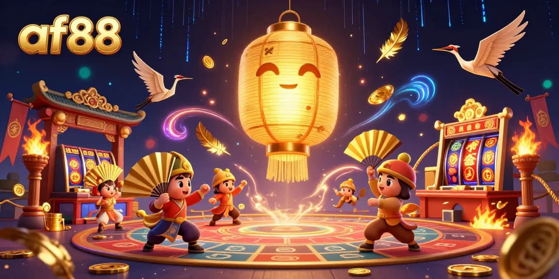 Experience thrilling gaming at af88 casino with a vibrant 3D illustration of lucky symbols and dynamic characters.