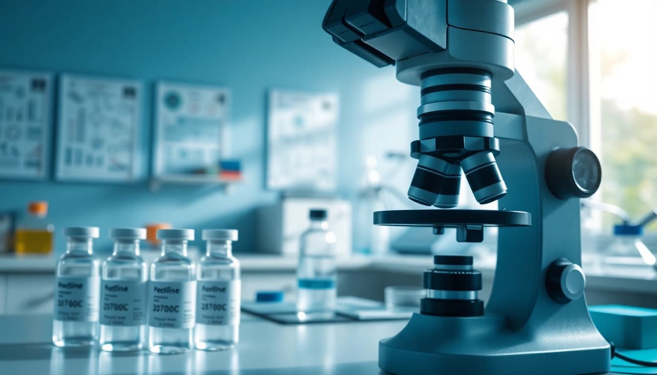 Showcase the importance of compound purity in research peptides with precise lab equipment.