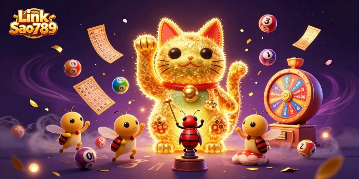 Engage in exciting gaming moments with Link Sao789's vibrant 3D casino scene featuring a lucky cat!