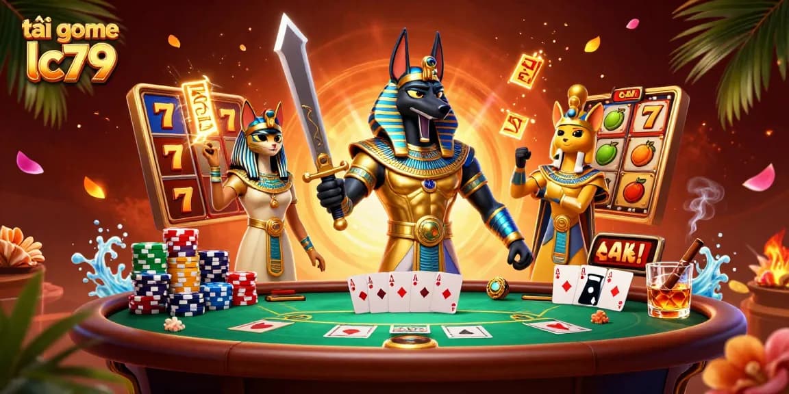 Tải game lc79, trải nghiệm slot hấp dẫn với Anubis và Bastet trong không gian đầy màu sắc