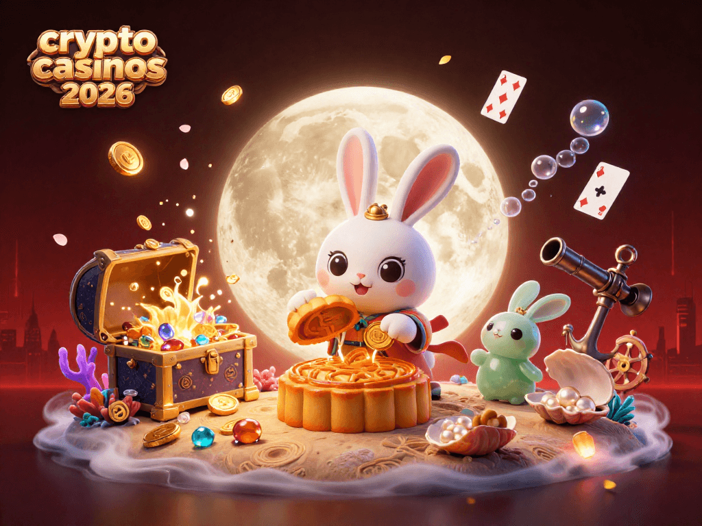 Profitez des crypto casinos 2026 avec des personnages de jeu entremêlés à des éléments de casino sur la lune.