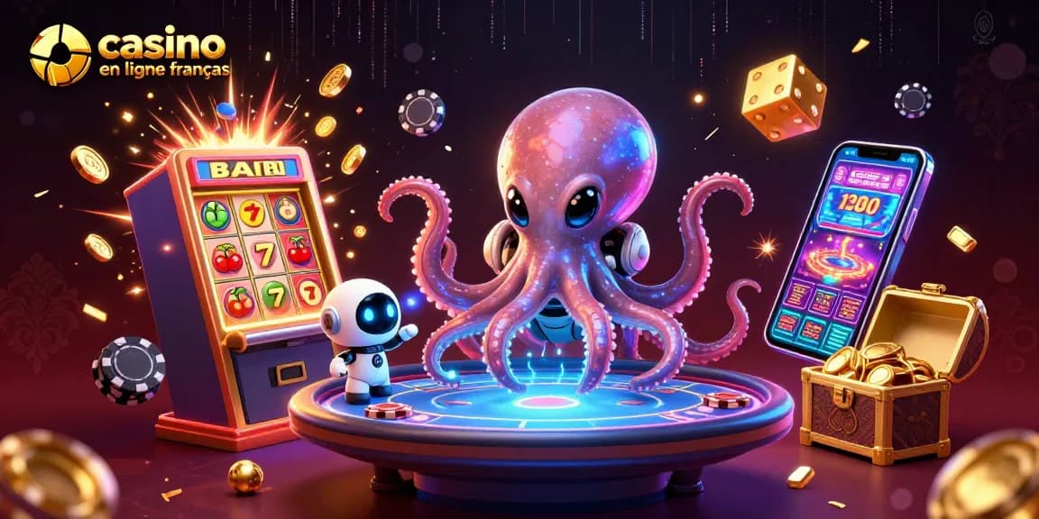 Jouer à des jeux passionnants sur casino en ligne français avec une illustration 3D colorée et dynamique.