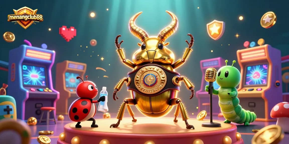 Experience the thrill of winning with menangclub88, a lively casino scene featuring a giant beetle boxing match.