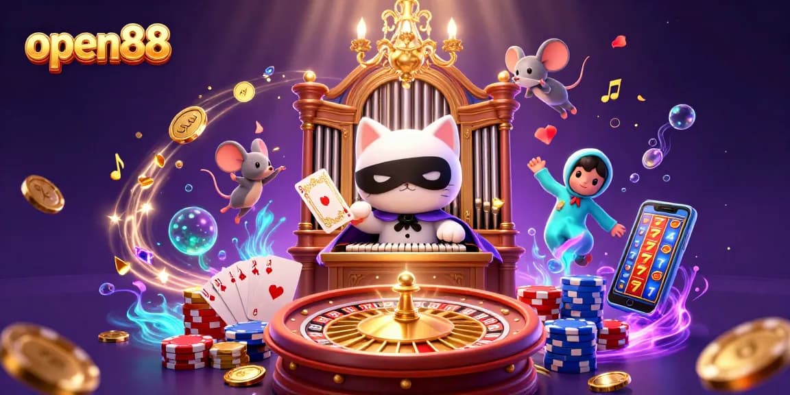 Experience the thrilling ambiance of open88 with vibrant characters and gaming elements in an enchanting scene.