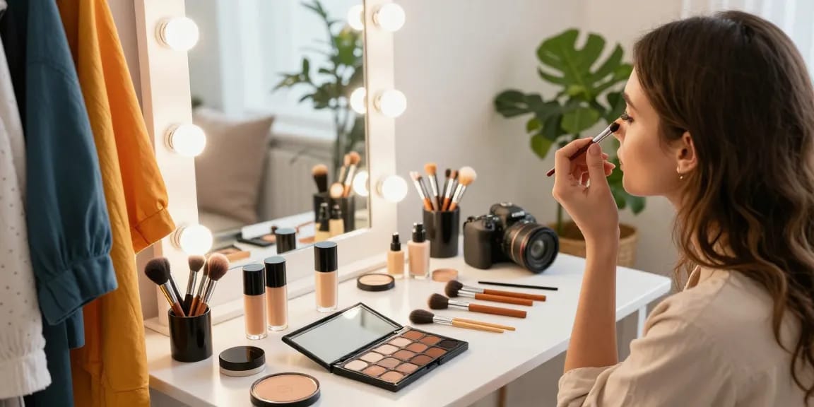 Trucco personalizzato applicato da una donna in un elegante studio di bellezza.
