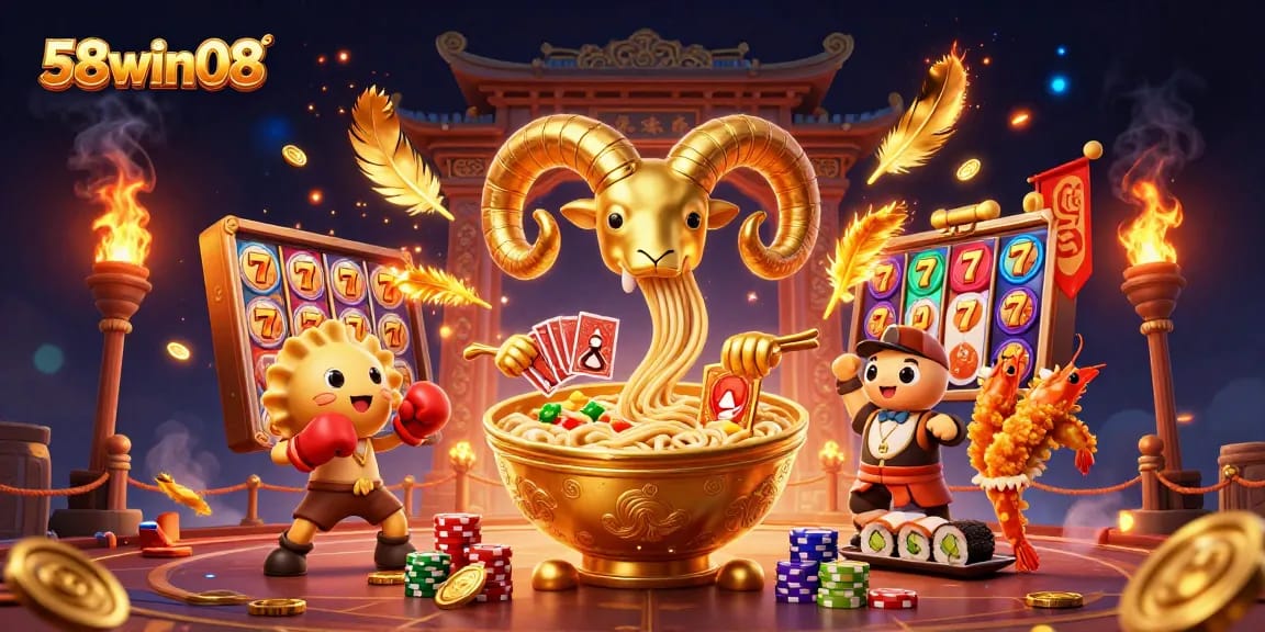 Join the excitement at 58win08's lively casino scene with dynamic slot gameplay and colorful characters.