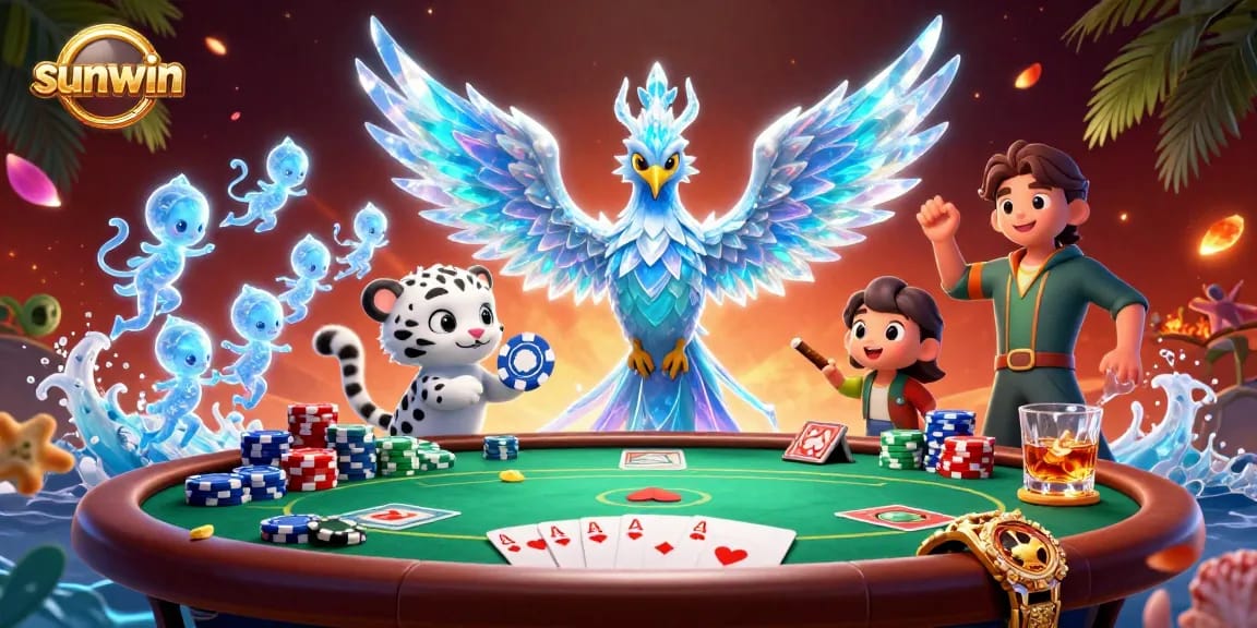 Experience thrilling action with sunwin as glowing sprites and a phoenix enliven a poker scene.