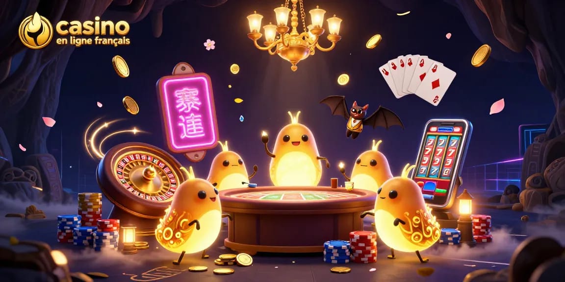 Profitez d’une ambiance lumineuse au casino en ligne français avec des lucioles illuminant une table de jeu.