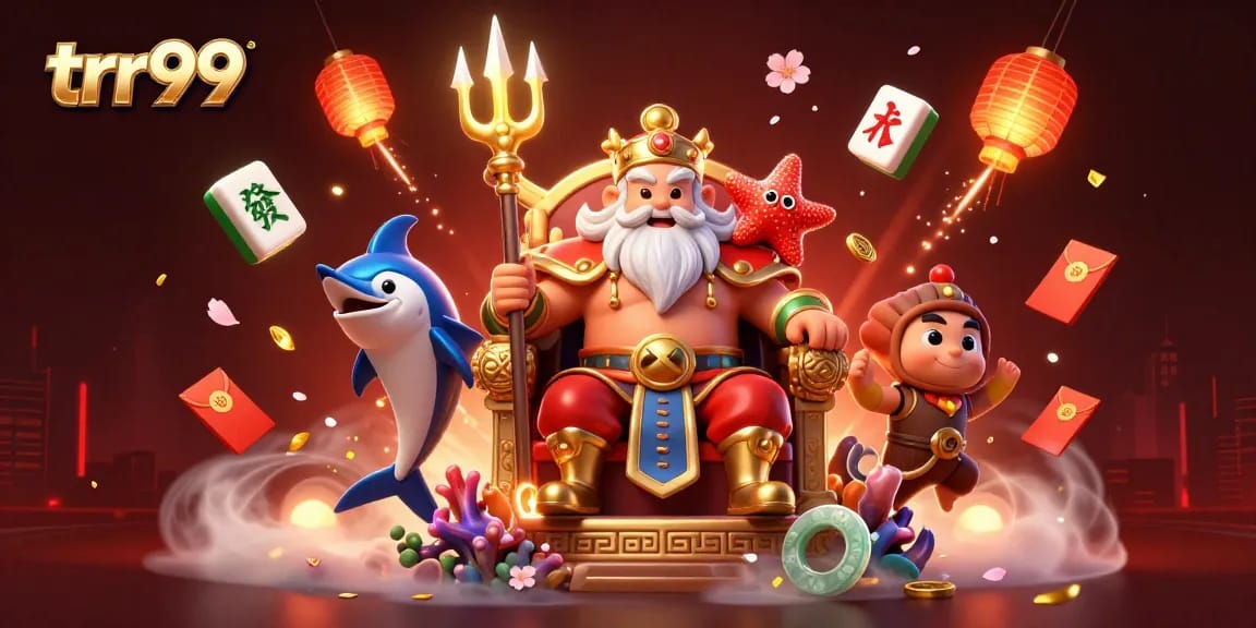 Experience the excitement of trr99 with Neptune and his samurai bodyguard in a vibrant casino-themed world.