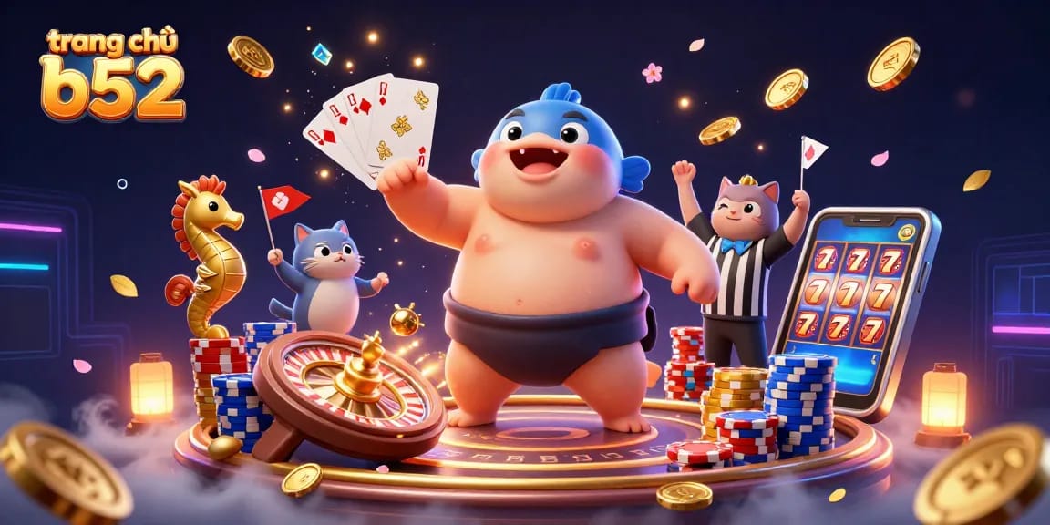 Engage in thrilling gaming moments on trang chủ b52 with a lively underwater casino scene featuring fugu and catfish.