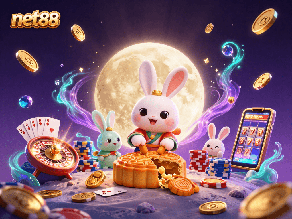 Experience exciting gameplay with net88 featuring a moon rabbit in a vibrant casino scene.