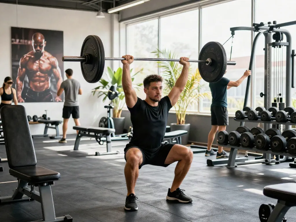 Athletic male lifting weights in a modern gym, emphasizing the impact of steroidi anabolizzanti legali italia on fitness.