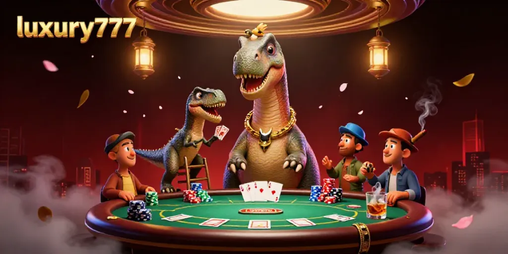 Experience thrilling poker action in this luxury777 casino scene with vivid 3D characters.