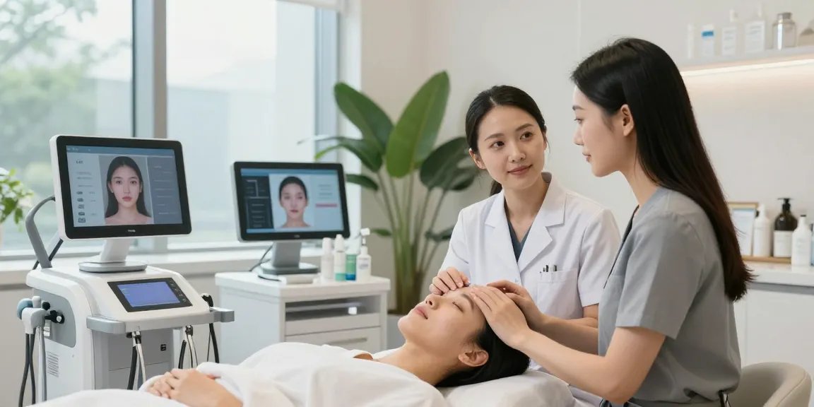 ClinicEvo cheaper than QOVES consultation showing facial analysis in a modern clinic.