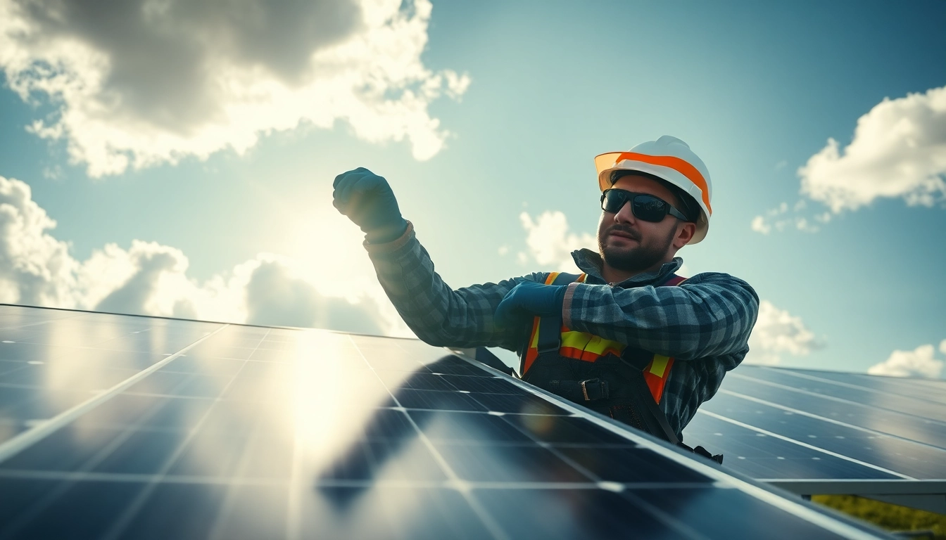 Technician executing emergency solar panel repair on a solar array, ensuring safe and effective service.