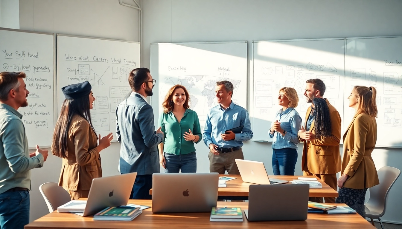 Collaboration for an ideal career exploration workshop, showcasing diverse professionals engaged in discussion.