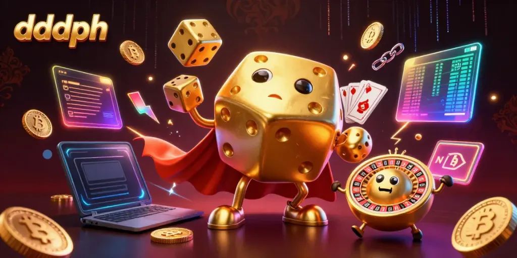 Engage with dddph playing golden dice amid vibrant crypto casino scenes