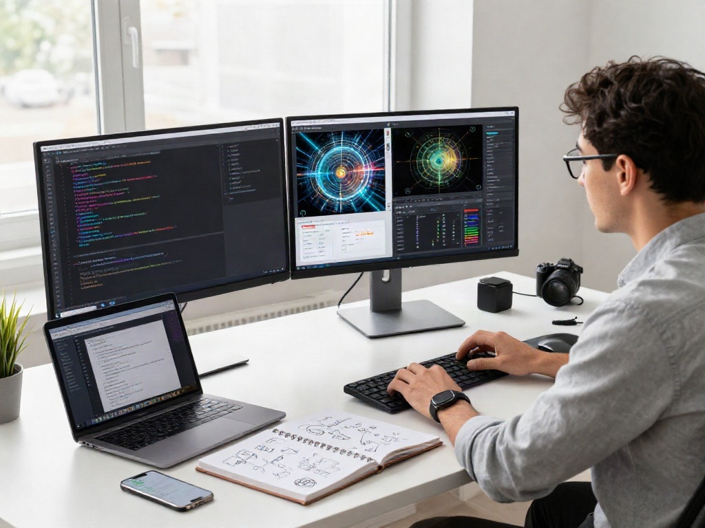 AI-Generated Image Detection in a modern tech workspace with AI tools and analysis.