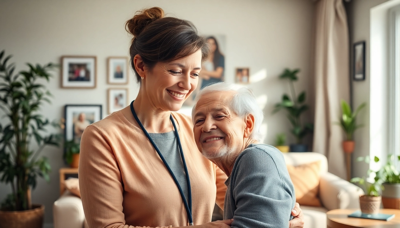Engaging in home care austin tx where a caregiver supports an elderly person in a cozy home environment.