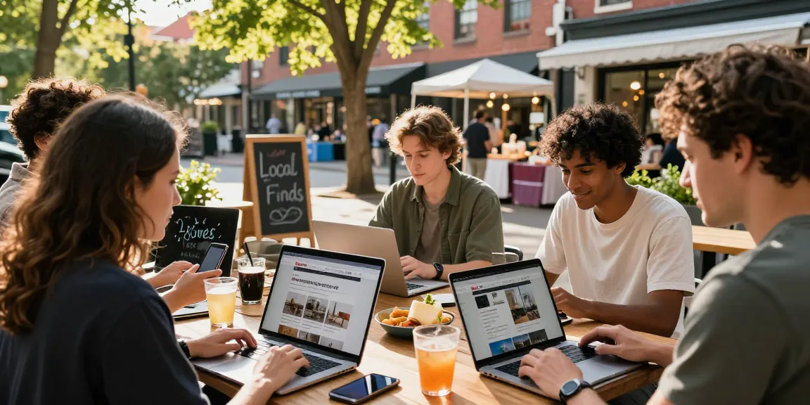 Engaging outdoor scene with friends browsing BedPersonal for local classifieds.