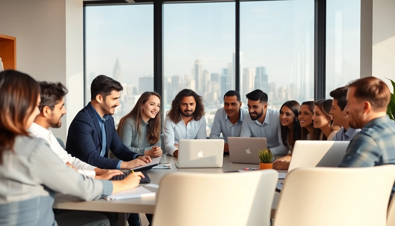 Engaged team at a PR agency Melbourne brainstorming innovative ideas in a modern office.