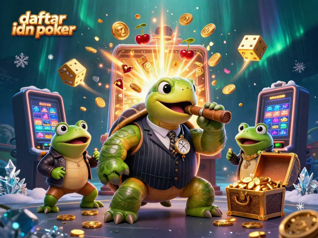 Win big with daftar idn poker at this vibrant casino-themed illustration showcasing characters and game elements.