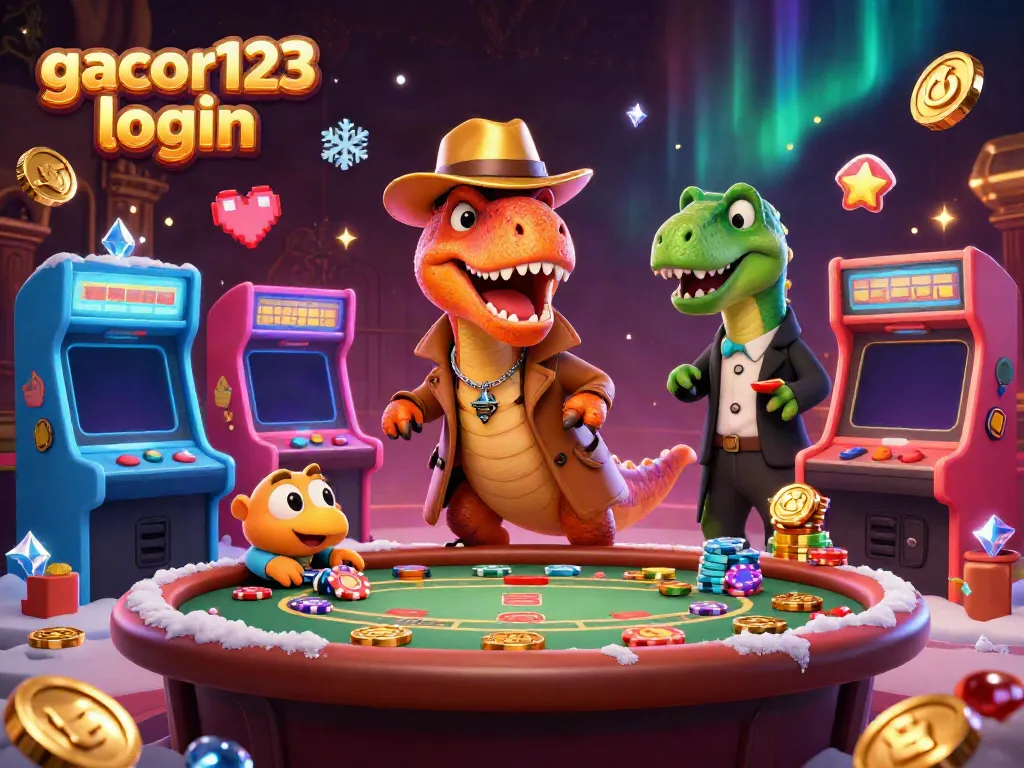 Engage in exciting gameplay with gacor123 login, featuring a velociraptor card counter and casino elements.