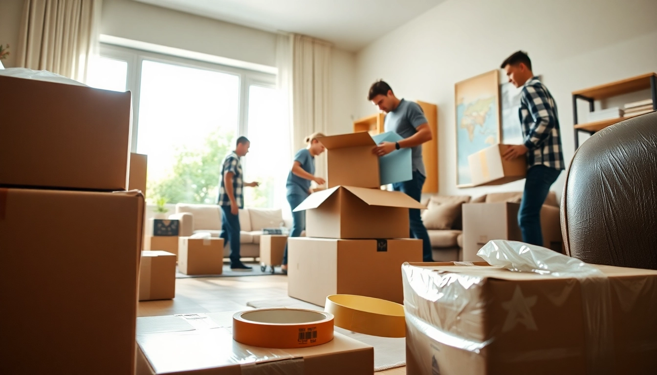 Efficient professional packing services showcase skilled packers organizing and securing items.