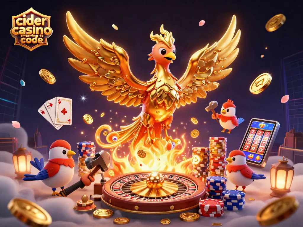 Cider casino reward code shines as a molten phoenix delivers coins with swirling treasures.