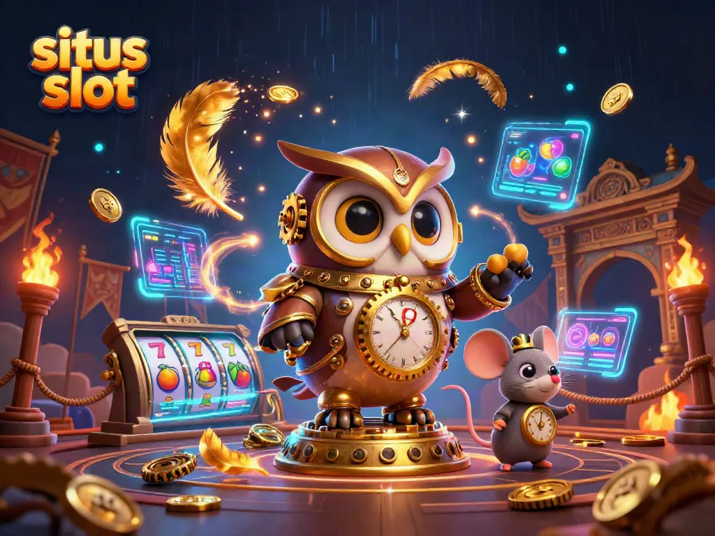 Experience the thrill of situs slot with a vibrant 3D casino scene featuring characters and jackpot elements.