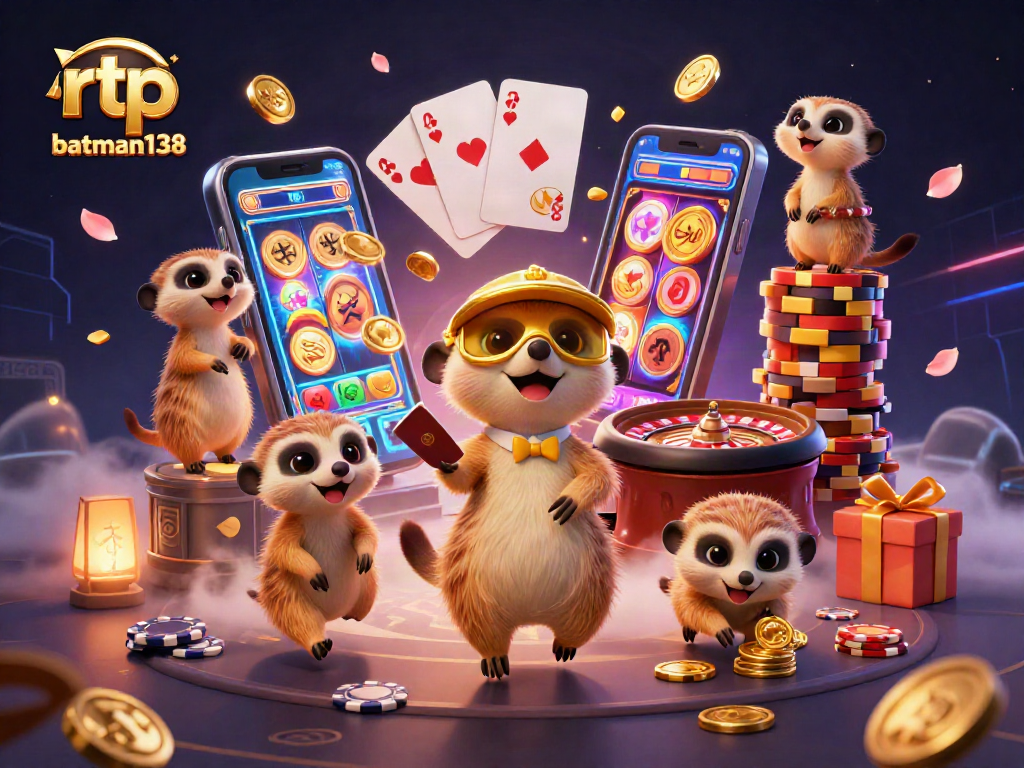Melihat keseruan operasi kasino dari rtp batman138 dengan koloni meerkat ceria yang bermain kartu dan mengawasi chip.