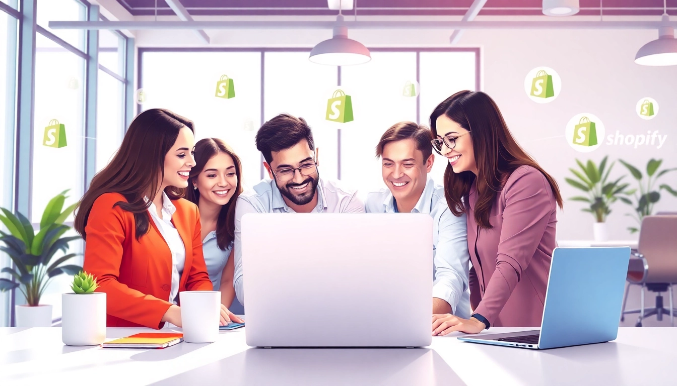 Showcasing a professional team collaborating in a vibrant workspace, illustrating the Premium Shopify agency concept.