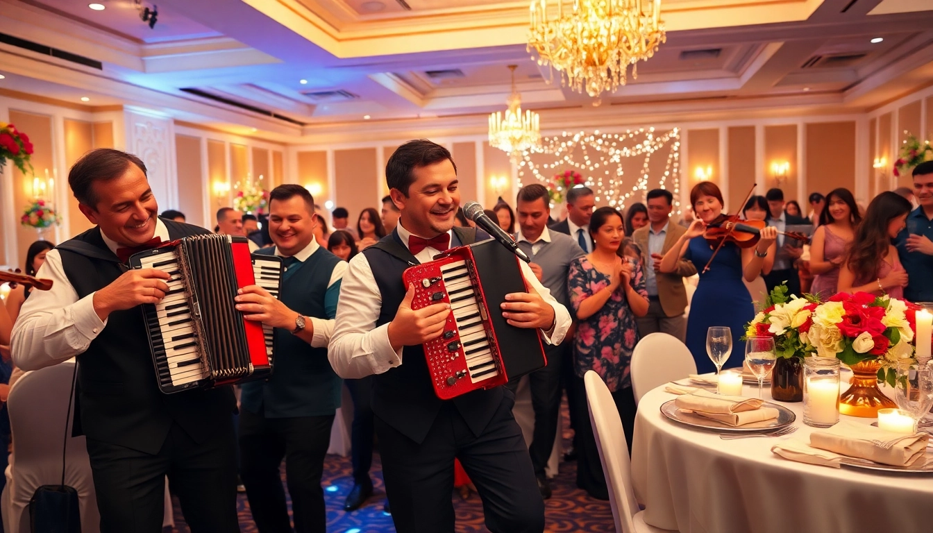 Formati muzica de petrecere care animă atmosfera unei nunți cu muzică viu colorată.