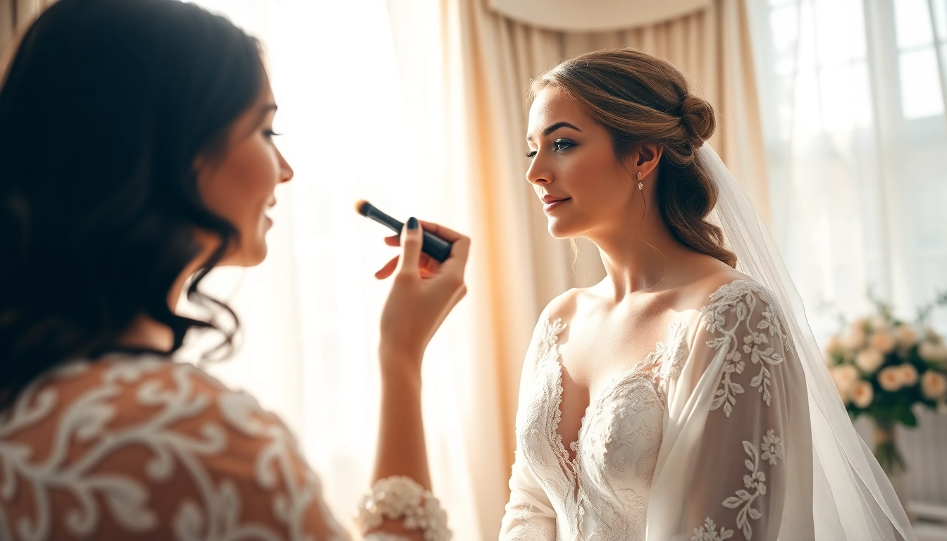 Dallas wedding makeup artist expertly applying makeup to a serene bride in an elegant setting.