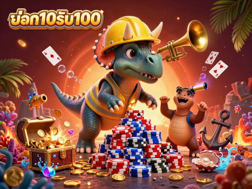 โปรโมชันฝาก10รับ100 ร่วมแสดงการสร้างพีระมิดชิปโป๊กเกอร์ในแบบการ์ตูน