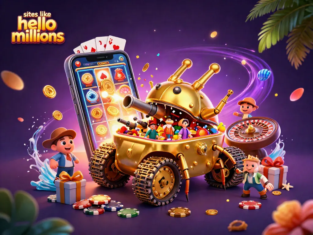 Experience amazing games at sites like Hello Millions with this 3D casino illustration.