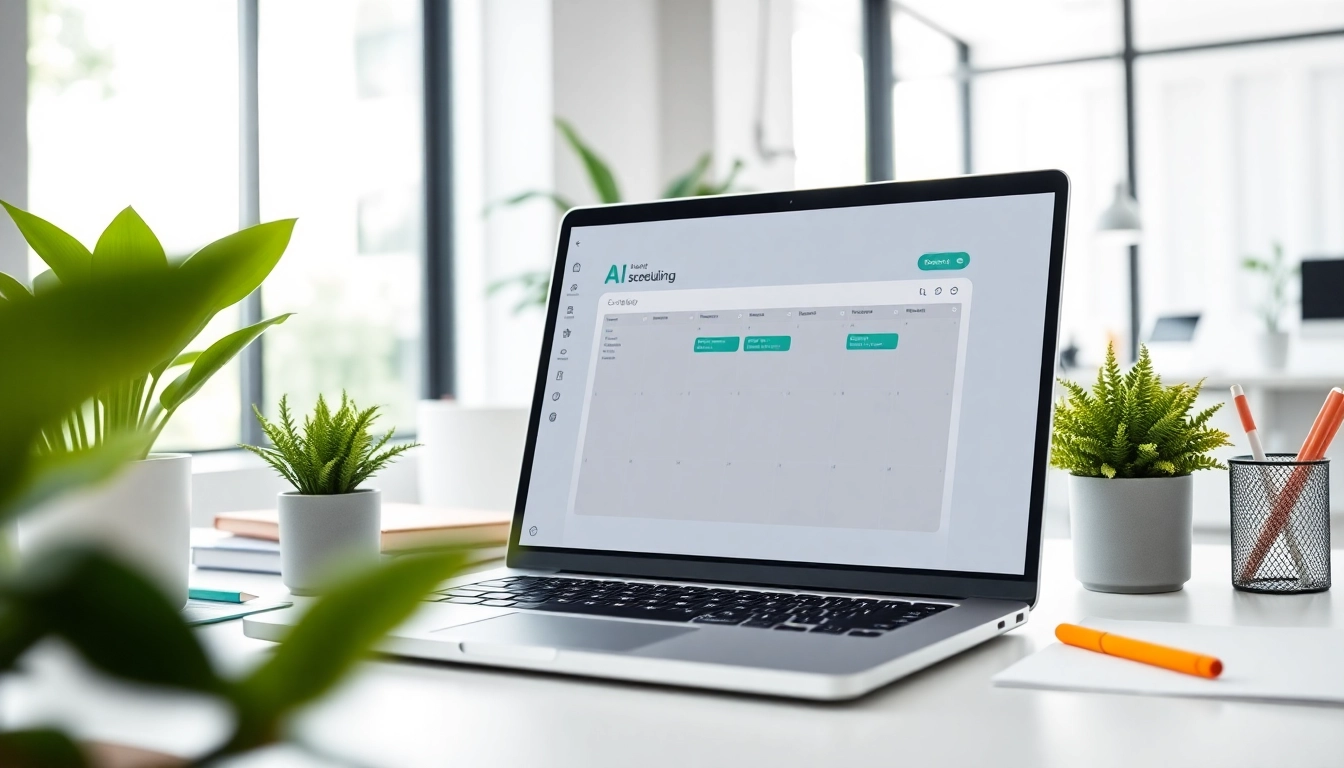 Optimize your workflow and reduce scheduling time AI with effective tools depicted in a bright office space.