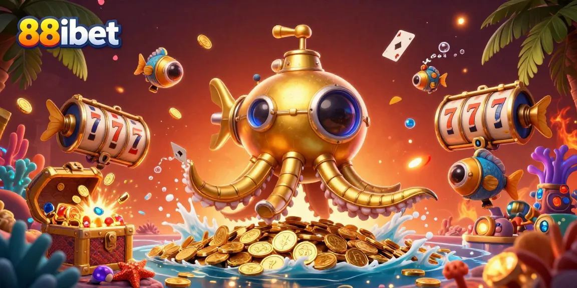 Experience thrilling gaming adventures at 88ibet with a vibrant underwater scene filled with floating gaming treasures and action.