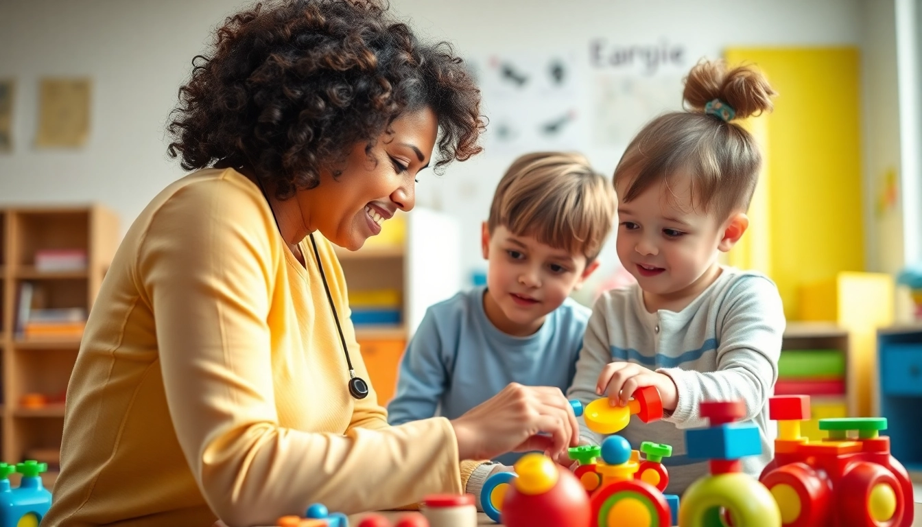 Engaging early intervention ABA session with children guided by a professional therapist.