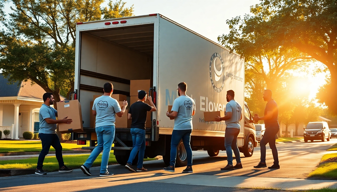 Efficient movers providing Moving Services Near Me while loading boxes into a truck.