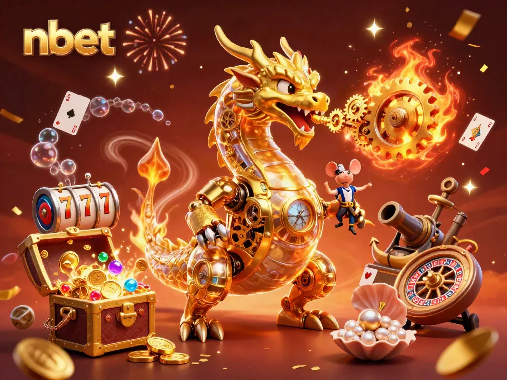 Engage with nbet's thrilling games featuring a golden dragon and 3D casino elements.