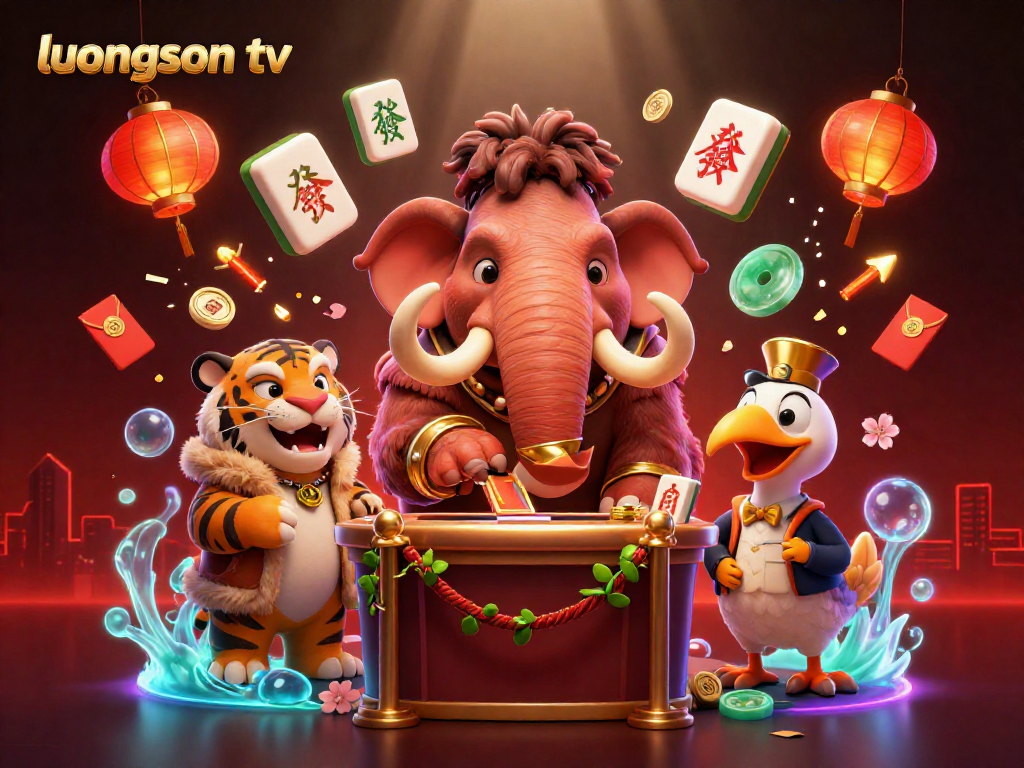 Join the lively atmosphere at luongson tv with a vibrant casino scene featuring cartoon characters and celebratory elements.