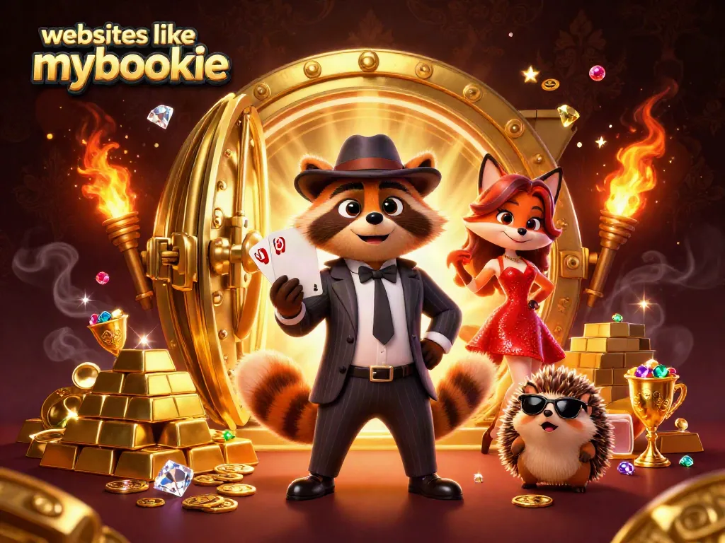 Engage with top websites like mybookie featuring a stylish raccoon, lovely fox, and bouncer in a vibrant casino scene