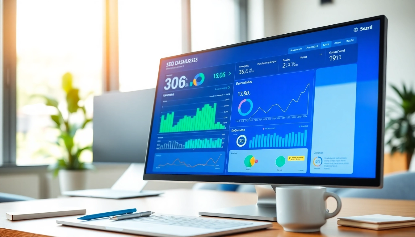 View website with built-in SEO dashboard showcasing real-time metrics and analytics in a professional setting.