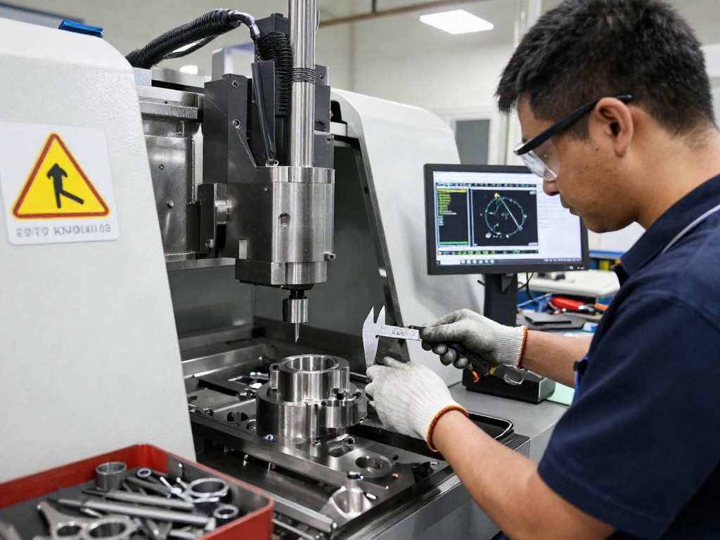Machined stainless steel parts being crafted by a skilled machinist in a modern CNC workshop.