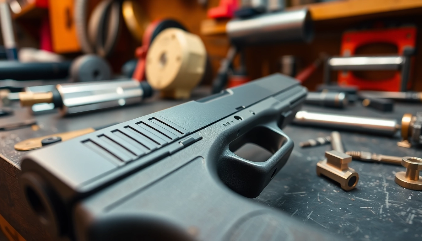Explore glock 17 slide for sale showcasing craftsmanship and precision in a workshop setting.